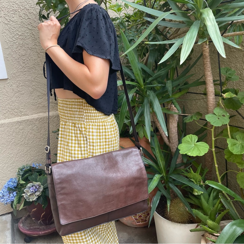Dark Brown Coach Large Leather Messenger Bag